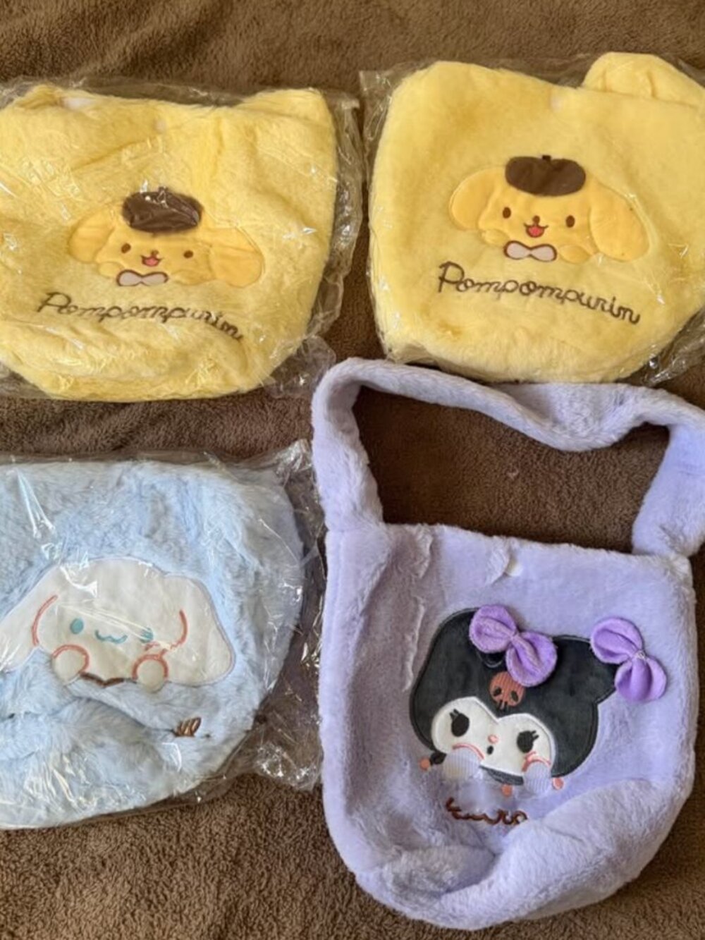 Pompompurin, Cinnamoroll Kuromi bag $12 each or $40 for 4pcs